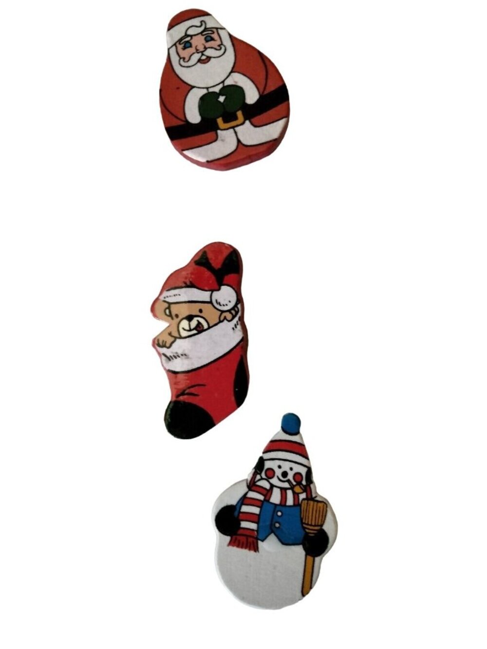 Christmas Button covers Santa Claus Snowman Stocking Wood Vintage Wooden